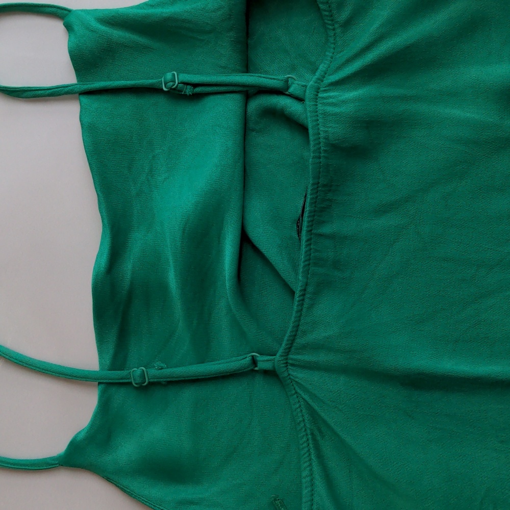 Zara Green Satin Top XS Spaghetti Strap Jewel Tone Cropped - Picture 4 of 4